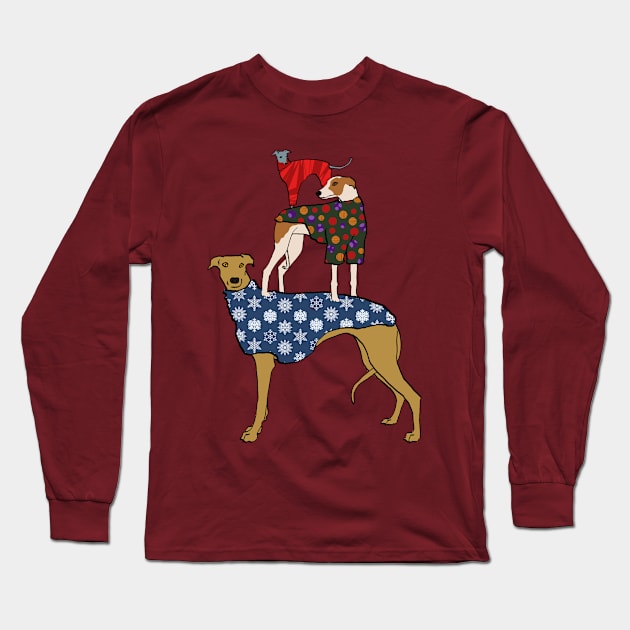 Christmas sighthound tree Long Sleeve T-Shirt by rsutton